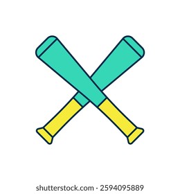 Filled outline Crossed baseball bat icon isolated on white background.  Vector