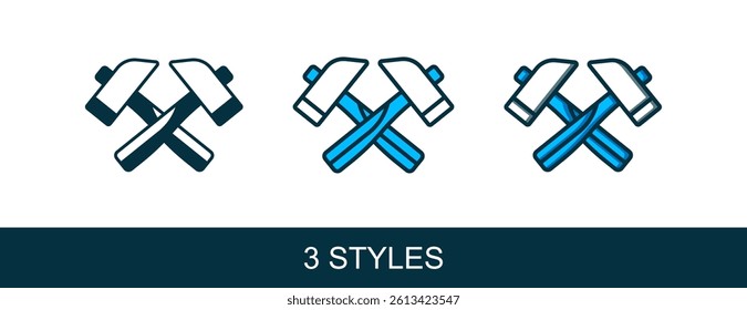 Filled outline Crossed hammer icon isolated on white background. Tool for repair.  Vector