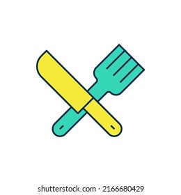 Filled outline Crossed knife and fork icon isolated on white background. Cutlery symbol.  Vector