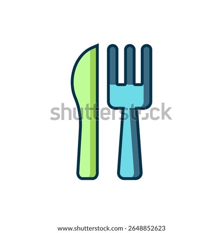 Filled outline Crossed knife and fork icon isolated on white background. Cutlery symbol. Flat filled outline style with shadow. Vector