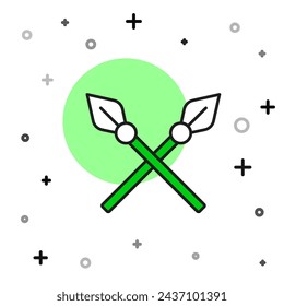 Icono cruzado de lanzas medievales aislado sobre fondo blanco. Arma medieval.  Vector