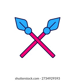 Filled outline Crossed medieval spears icon isolated on white background. Medieval weapon.  Vector