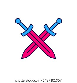 Filled outline Crossed medieval sword icon isolated on white background. Medieval weapon.  Vector