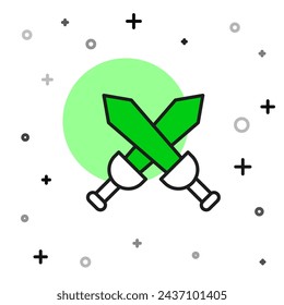 Filled outline Crossed medieval sword icon isolated on white background. Medieval weapon.  Vector