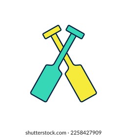 Filled outline Crossed oars or paddles boat icon isolated on white background.  Vector