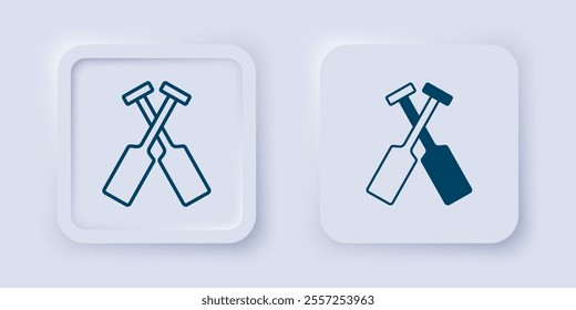 Filled and outline Crossed oars or paddles boat icon isolated on grey background. Square button. Vector