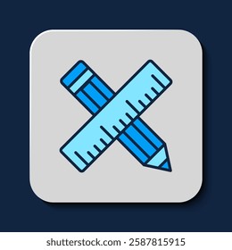 Filled outline Crossed ruler and pencil icon isolated on blue background. Straightedge symbol. Drawing and educational tools.  Vector