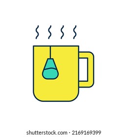 Umriss-Cup mit Teebeutel-Symbol einzeln auf weißem Hintergrund.  Vektorgrafik