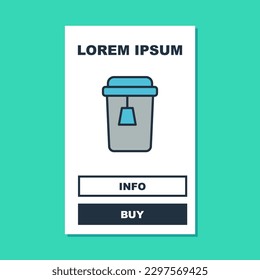 Filled outline Cup of tea icon isolated on turquoise background.  Vector
