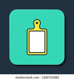 Filled outline Cutting board icon isolated on blue background. Chopping Board symbol. Turquoise square button. Vector