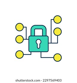 Filled outline Cyber security icon isolated on white background. Closed padlock on digital circuit board. Safety concept. Digital data protection.  Vector