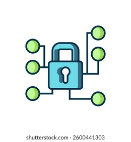 Filled outline Cyber security icon isolated on white background. Closed padlock on digital circuit board. Safety concept. Digital data protection. Flat filled outline style with shadow. Vector