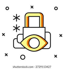 Contorno preenchido Ícone de segurança cibernética isolado no fundo branco. Cadeado fechado na placa de circuito digital. Conceito de segurança. Proteção de dados digitais. Estilo de contorno preenchido plano com sombra. Vetor