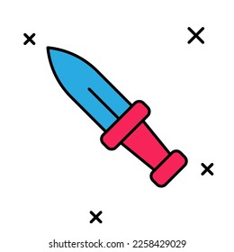 Umriss Dagger-Symbol einzeln auf weißem Hintergrund. Knife-Symbol. Schwert mit scharfem Blade.  Vektorgrafik
