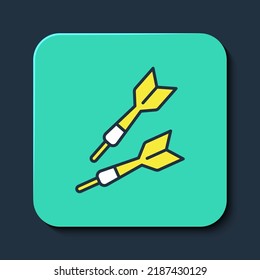 Filled outline Dart arrow icon isolated on blue background. Turquoise square button. Vector