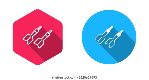 Filled and outline Dart arrow icon isolated with long shadow background.  Vector