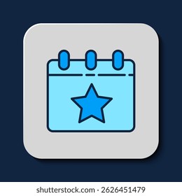 Filled outline Day calendar with date July 4 icon isolated on blue background. USA Independence Day. 4th of July.  Vector