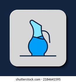 Filled outline Decanter for wine icon isolated on blue background.  Vector