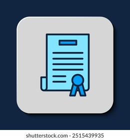 Filled outline Declaration of independence icon isolated on blue background.  Vector