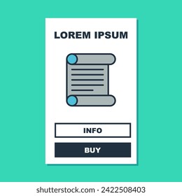 Filled outline Decree, paper, parchment, scroll icon icon isolated on turquoise background.  Vector