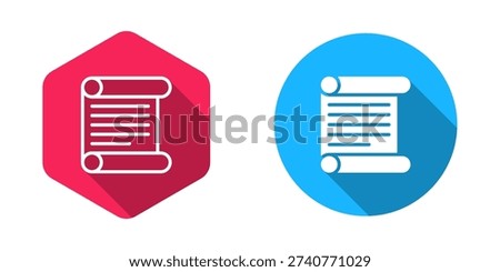 Filled and outline Decree, paper, parchment, scroll icon icon isolated with long shadow background.  Vector