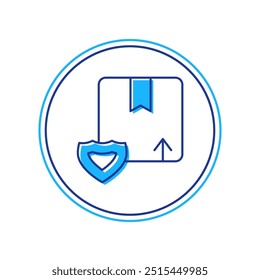 Preenchido contorno Entrega de segurança com ícone de escudo isolado no fundo branco. Seguro de entrega. Caixas de papelão seguradas fora do escudo.  Vetor