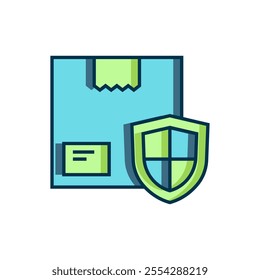 Filled outline Delivery security with shield icon isolated on white background. Delivery insurance. Insured cardboard boxes beyond the shield. Flat filled outline style with shadow. Vector
