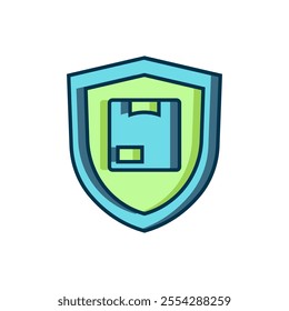 Filled outline Delivery security with shield icon isolated on white background. Delivery insurance. Insured cardboard boxes beyond the shield. Flat filled outline style with shadow. Vector