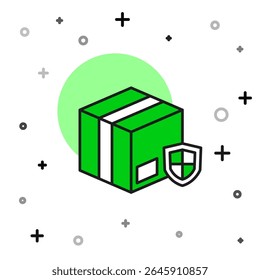 Preenchido contorno Entrega de segurança com ícone de escudo isolado no fundo branco. Seguro de entrega. Caixas de papelão seguradas fora do escudo.  Vetor