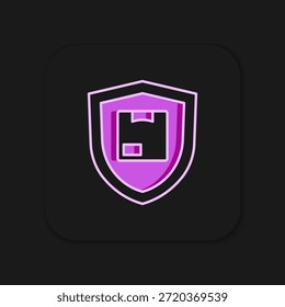 Seguridad de entrega con icono de escudo aislado sobre fondo negro. Seguro de entrega. Cajas de cartón aseguradas más allá del escudo. Estilo de contorno relleno plano con sombra. Vector