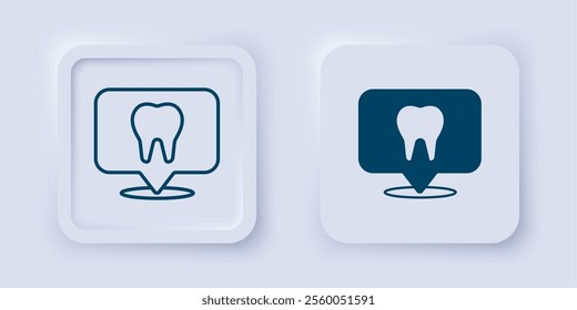Filled and outline Dental clinic location icon isolated on grey background. Square button. Vector