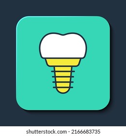 Filled outline Dental implant icon isolated on blue background. Turquoise square button. Vector