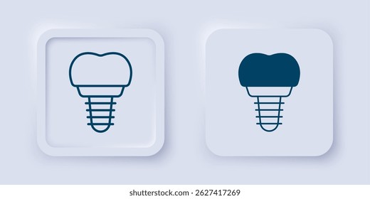 Filled and outline Dental implant icon isolated on grey background. Square button. Vector
