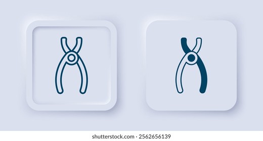 Filled and outline Dental pliers icon isolated on grey background. Dental equipment. Square button. Vector