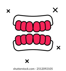 O contorno preenchido ícone do modelo Dentaduras isolado no fundo branco. Dentes da mandíbula superior. Conceito dentário.  Vetor