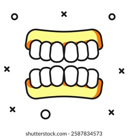 Filled outline Dentures model icon isolated on white background. Teeth of the upper jaw. Dental concept. Flat filled outline style with shadow. Vector