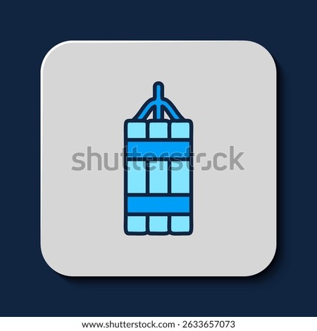 Filled outline Detonate dynamite bomb stick icon isolated on blue background. Time bomb - explosion danger concept.  Vector
