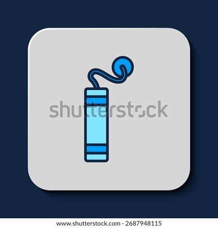 Filled outline Detonate dynamite bomb stick icon isolated on blue background. Time bomb - explosion danger concept.  Vector