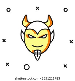 Filled outline Devil head icon isolated on white background. Happy Halloween party. Flat filled outline style with shadow. Vector