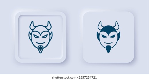 Filled and outline Devil head icon isolated on grey background. Happy Halloween party. Square button. Vector