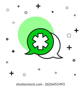 Filled outline Dialogue with the doctor icon isolated on white background. Doctor and patient dialog. Consulting about medical health services.  Vector