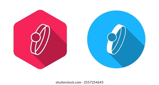 Filled and outline Diamond engagement ring icon isolated with long shadow background.  Vector