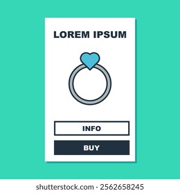 Filled outline Diamond engagement ring icon isolated on turquoise background.  Vector