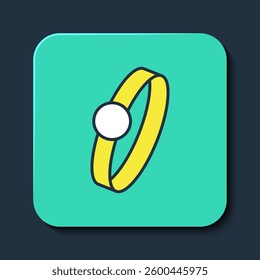 Filled outline Diamond engagement ring icon isolated on blue background. Turquoise square button. Vector