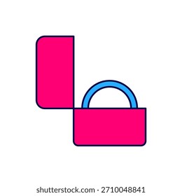 Icono de anillo de compromiso de diamante de contorno lleno aislado sobre fondo blanco.  Vector
