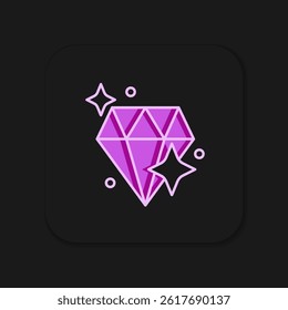 Filled outline Diamond icon isolated on black background. Jewelry symbol. Gem stone. Flat filled outline style with shadow. Vector