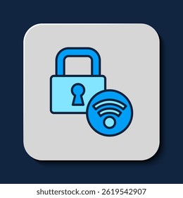 Filled outline Digital door lock with wireless technology for unlock icon isolated on blue background. Door handle sign. Security smart home.  Vector