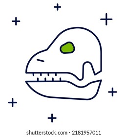Filled outline Dinosaur skull icon isolated on white background.  Vector