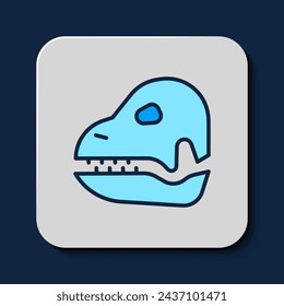 Filled outline Dinosaur skull icon isolated on blue background.  Vector