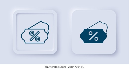 Filled and outline Discount percent tag icon isolated on grey background. Shopping tag sign. Special offer sign. Discount coupons symbol. Square button. Vector